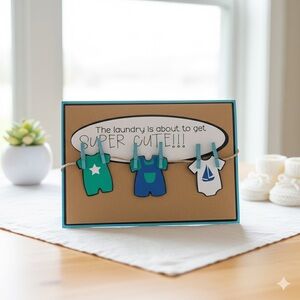 Unique Handmade Baby Shower Greeting Card & Envelope Boy Cute Onesie Blue Gift